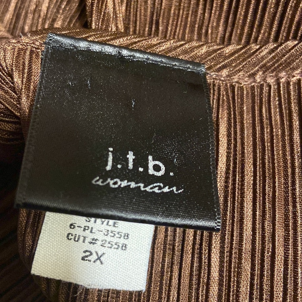 JTB Feminine Brown Micro Pleated V Neck Long Sleeves Babydoll Vintage Blouse. - Picture 3 of 6